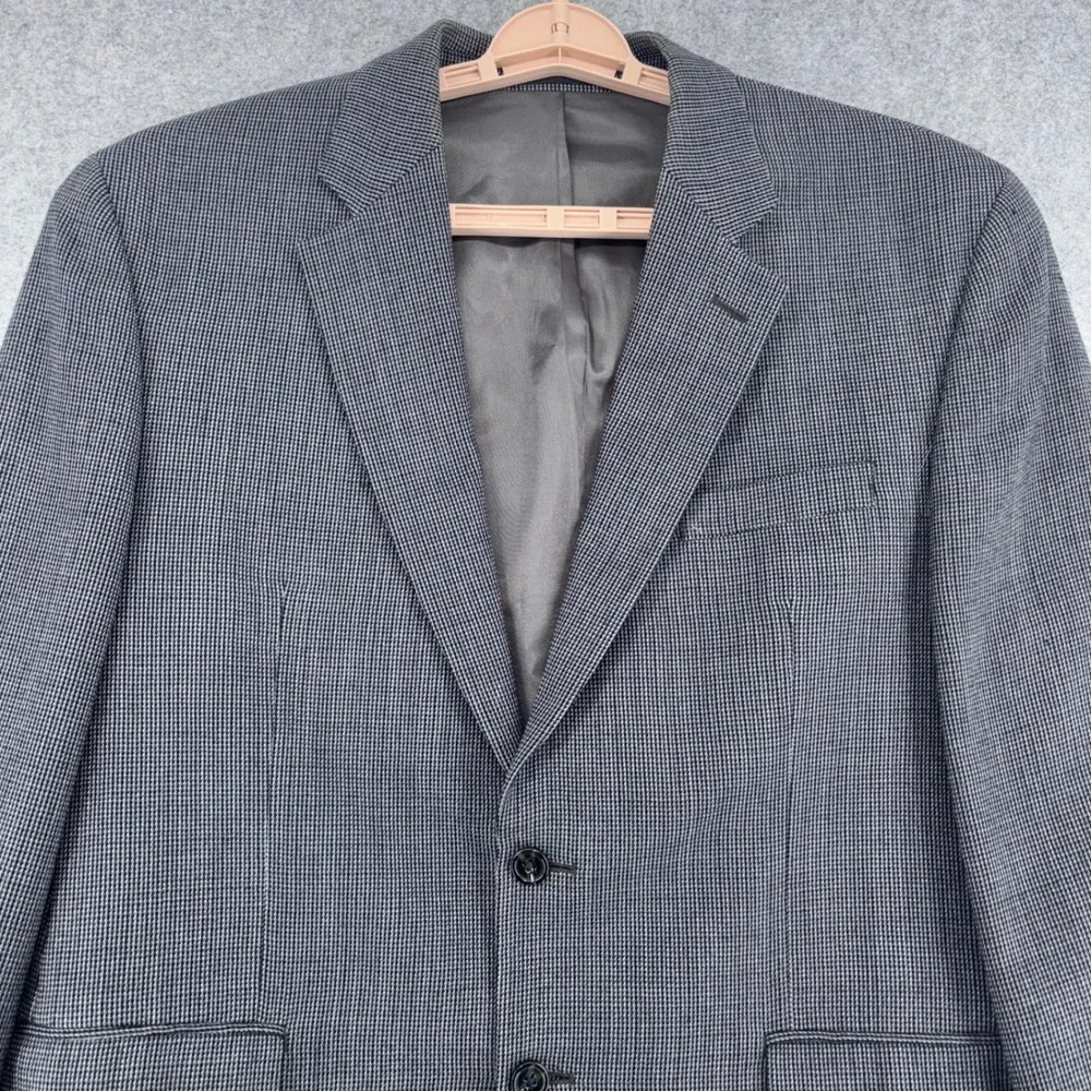 Chaps Mens 42R Blazer 100% Lambswool Grey Micro Houndstooth Sport Coat 2HX0207